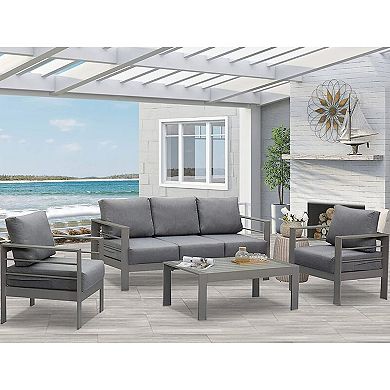 Square Tube 4-Piece Aluminum Patio Sofa Set with Washable Cushions