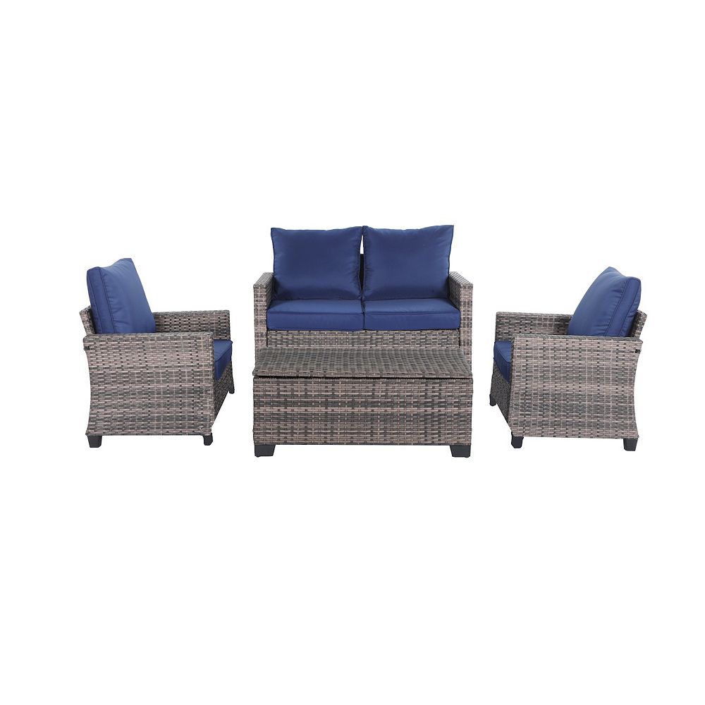 4-Piece Rattan Sofa Set with Coffee Table All-Weather Patio Furniture Set