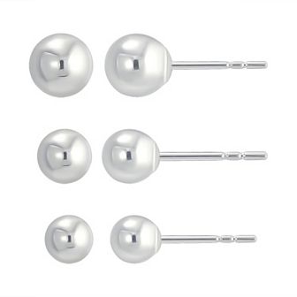 Taylor Grace 10k White Gold 3-Pair Graduated Ball Stud Earring Set