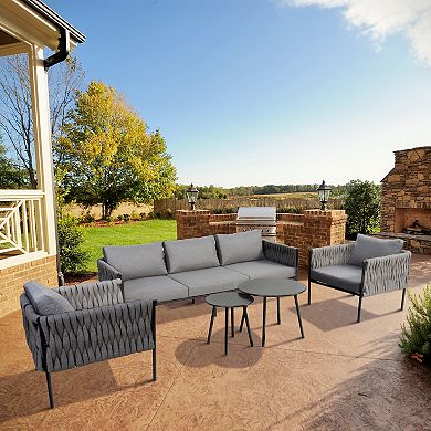 Rope Weave Chat Set - 3-Piece Outdoor Conversation Sofa & Chair Combo w/Glass Table​​