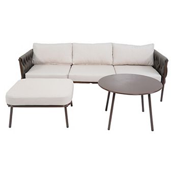 Rope Weave Chat Set - 3 pc Outdoor Conversation Sofa & Chair Combo w/Glass Table​​