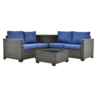 4 pc Patio Furniture Set with Storage Box and Coffee Table