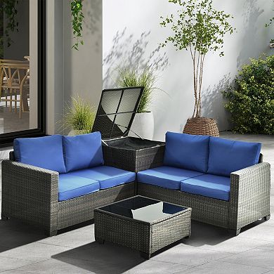 4 Piece Patio Furniture Set with Storage Box and Coffee Table
