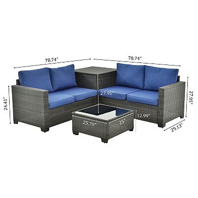 4 Piece Patio Furniture Set with Storage Box and Coffee Table