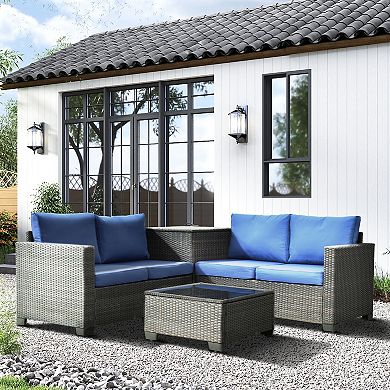 4 Piece Patio Furniture Set with Storage Box and Coffee Table