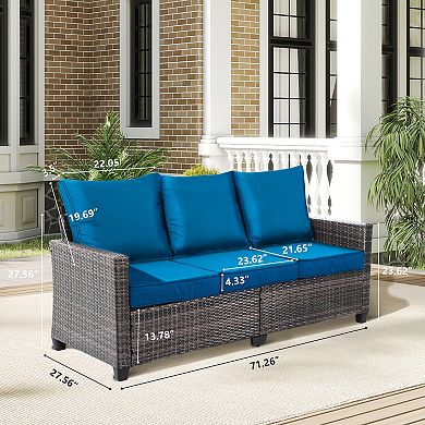 Decksplore 3 Seat Outdoor Wicker Couch Standard Back with Cushions