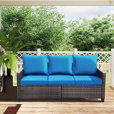 Decksplore 3 Seat Outdoor Wicker Couch Standard Back with Cushions