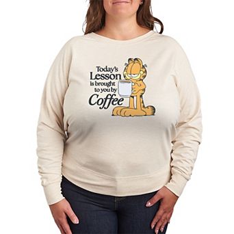 Plus Size Garfield Coffee French Terry Long Sleeve Tee