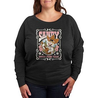 Plus Size SpongeBob SquarePants Sandy Howdy From Texas French Terry Long Sleeve Tee