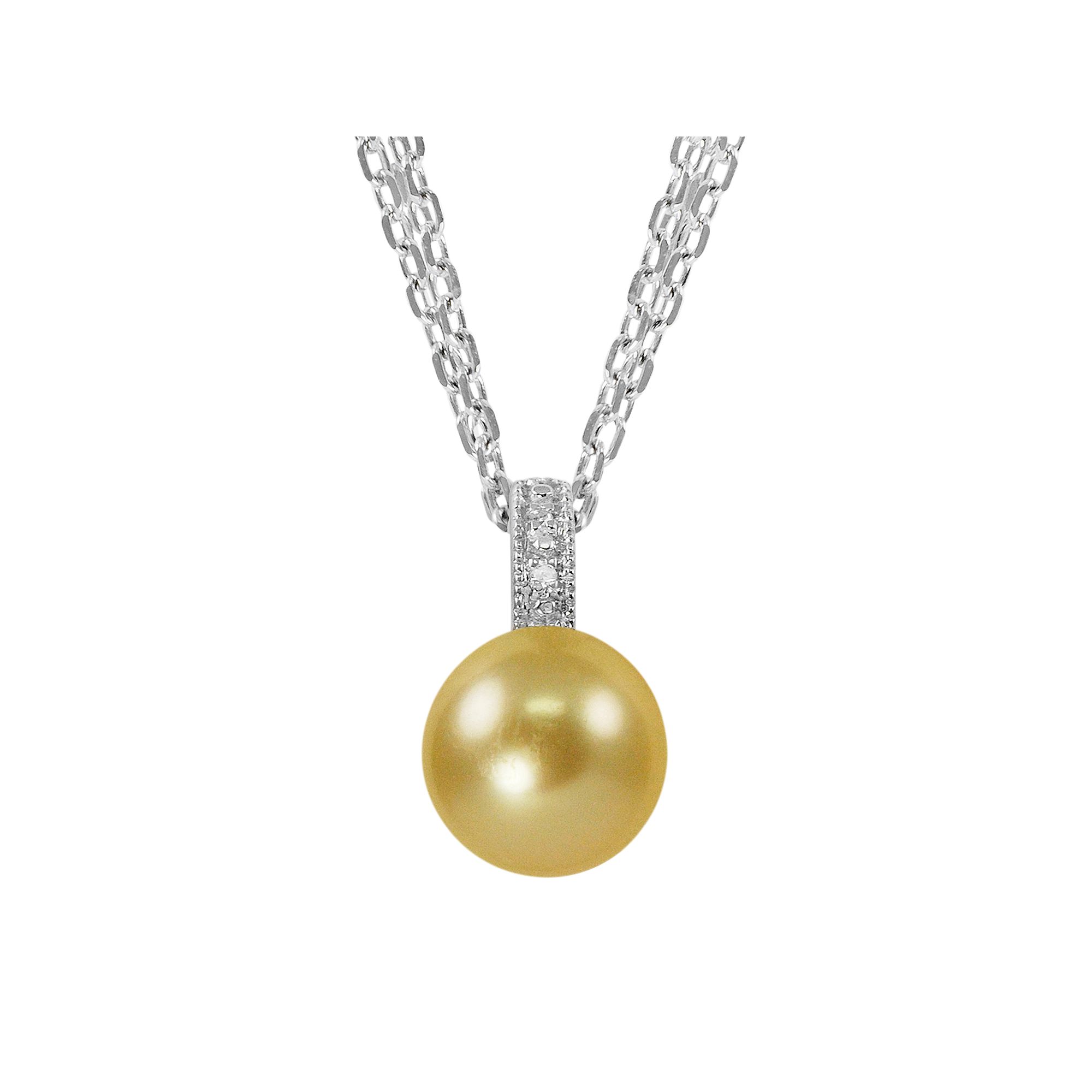 Sterling Silver Golden South Sea Cultured Pearl and Diamond Accent Multist