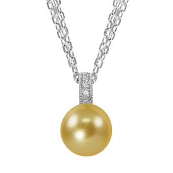 PearLustre by Imperial Sterling Silver Golden South Sea Cultured Pearl and Diamond Accent Multistrand Pendant