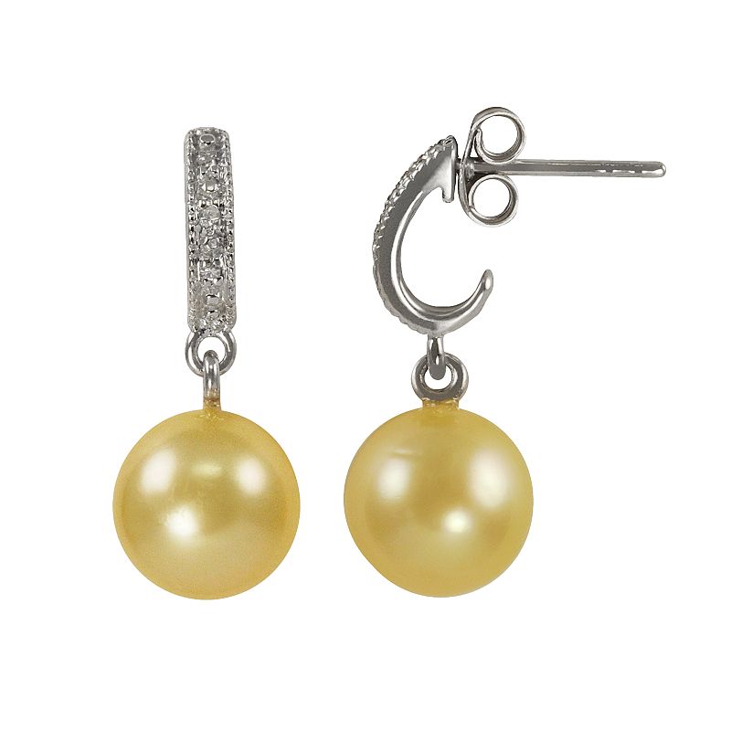 Sterling Silver Golden South Sea Cultured Pearl and Diamond Accent Drop Ear