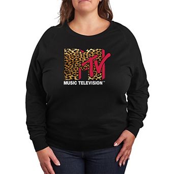 Plus Size MTV Leopard Art French Terry Long Sleeve Tee