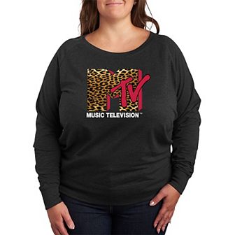 Plus Size MTV Leopard Art French Terry Long Sleeve Tee