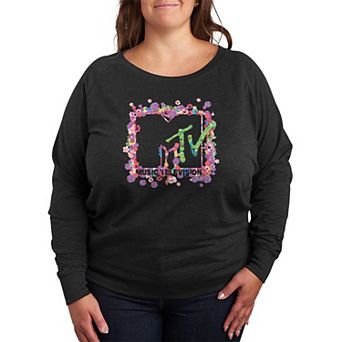 Plus Size MTV Floral Logo French Terry Long Sleeve Tee