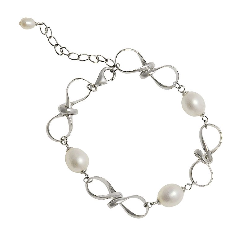 Sterling Silver Freshwater Cultured Pearl Twist Bracelet, Womens, Size: 7
