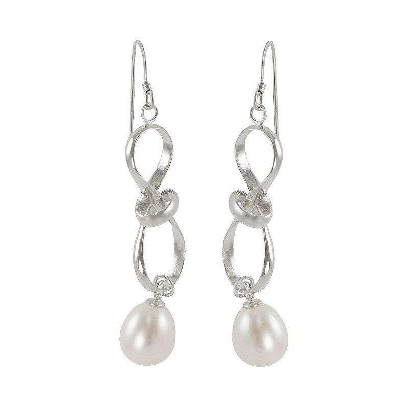 Sterling Silver Freshwater Cultured Pearl Twist Drop Earrings, Womens, Whi