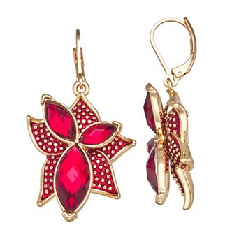 Napier Poinsettia Drop Lever-back Earrings