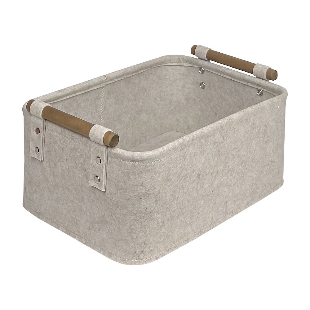 Belle Maison Small Felt Bin with Wooden Handles