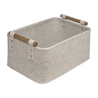 Belle Maison Small Felt Bin with Wooden Handles