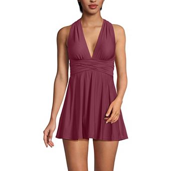 Women's Lands' End SlenderSuit Multi-Way Swim Dress One-Piece Swimsuit