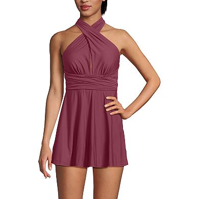 Women's Lands' End SlenderSuit Multi-Way Swim Dress One-Piece Swimsuit