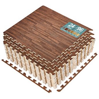 Sorbus 3/8-inch Wood Grain Interlocking Foam Floor Tiles w/ Borders (24 Tiles, 96 Sq ft)