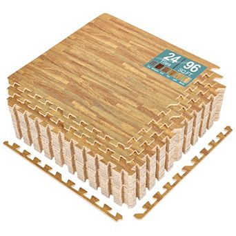 Sorbus 3/8-inch Wood Grain Interlocking Foam Floor Tiles w/ Borders (24 Tiles, 96 Sq ft)