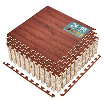 Sorbus 3/8-inch Wood Grain Interlocking Foam Floor Tiles w/ Borders (24 Tiles, 96 Sq ft)