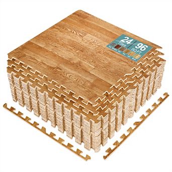 Sorbus 3/8-inch Wood Grain Interlocking Foam Floor Tiles w/ Borders (24 Tiles, 96 Sq ft)