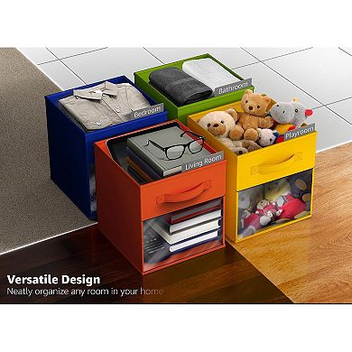 Sorbus 6 Pack 11" Foldable Fabric Bins with Clear Window - for Organizing Shelves, Closets & more
