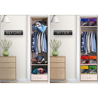 Sorbus 6 Pack 11" Foldable Fabric Bins with Clear Window - for Organizing Shelves, Closets & more