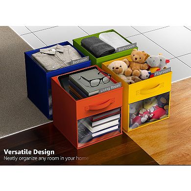 Sorbus 6 Pack 11" Foldable Fabric Bins with Clear Window - for Organizing Shelves, Closets & more