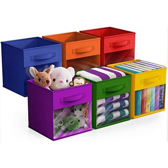 Sorbus 6 Pack 11" Foldable Fabric Bins with Clear Window - for Organizing Shelves, Closets & more