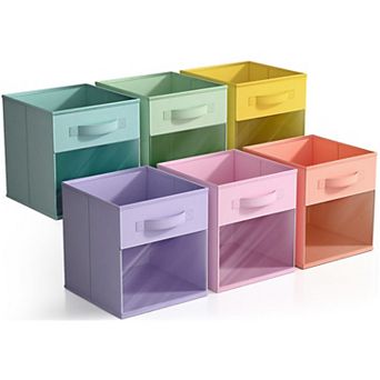 Sorbus 6 Pack 11" Foldable Fabric Bins with Clear Window - for Organizing Shelves, Closets & more