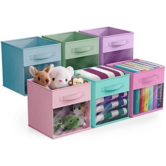 Sorbus 6 Pack 11" Foldable Fabric Bins with Clear Window - for Organizing Shelves, Closets & more