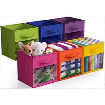 Sorbus 6 Pack 11" Foldable Fabric Bins with Clear Window - for Organizing Shelves, Closets & more