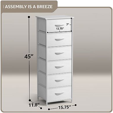 Sorbus Narrow 6 Drawers Dresser with Steel Frame, Wood Top, Fabric Bins for Home, Bedroom, Office