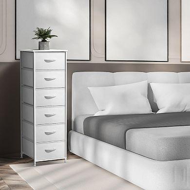 Sorbus Narrow 6 Drawers Dresser with Steel Frame, Wood Top, Fabric Bins for Home, Bedroom, Office