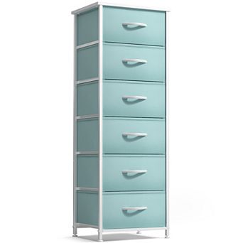 Sorbus Narrow 6 Drawers Dresser with Steel Frame, Wood Top, Fabric Bins for Home, Bedroom, Office