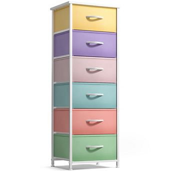 Sorbus Narrow 6 Drawers Dresser with Steel Frame, Wood Top, Fabric Bins for Home, Bedroom, Office