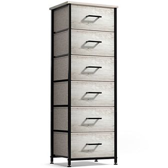 Sorbus Narrow 6 Drawers Dresser with Steel Frame, Wood Top, Fabric Bins for Home, Bedroom, Office