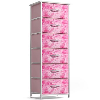 Sorbus Narrow 6 Drawers Dresser with Steel Frame, Wood Top, Fabric Bins for Home, Bedroom, Office