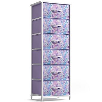 Sorbus Narrow 6 Drawers Dresser with Steel Frame, Wood Top, Fabric Bins for Home, Bedroom, Office
