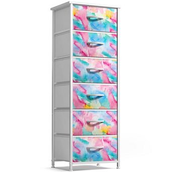 Sorbus Narrow 6 Drawers Dresser with Steel Frame, Wood Top, Fabric Bins for Home, Bedroom, Office