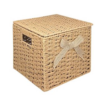 Belle Maison Small Paper Weave Lidded Bin With Bow