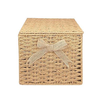 Belle Maison Small Paper Weave Lidded Bin With Bow