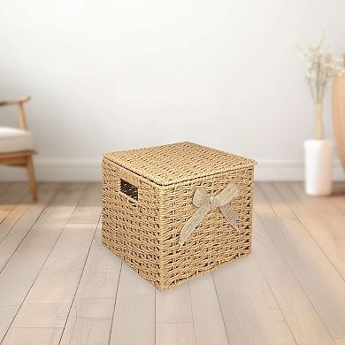 Belle Maison Small Paper Weave Lidded Bin With Bow