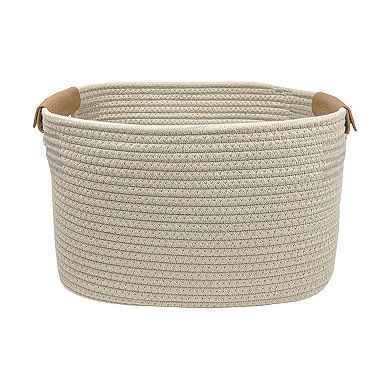 Belle Maison Medium Oval Rope Bin with Leather Handle