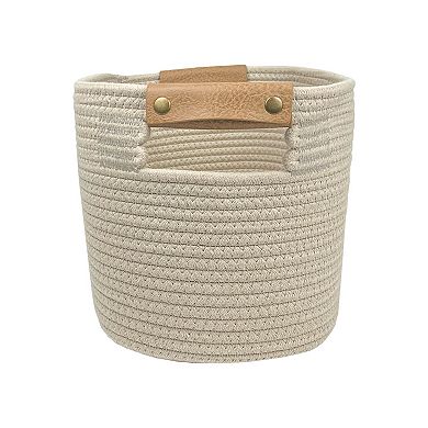 Belle Maison Medium Oval Rope Bin with Leather Handle